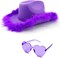 4E's Novelty purple cowboy hat with feathers & heart sunglasses – a cute cowgirl hat for parties & more!